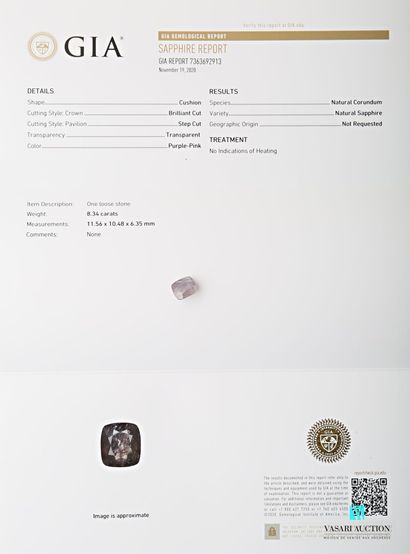 null Saphir taille rectangulaire coussin violet 8,34 carats avec certificat GIA du...
