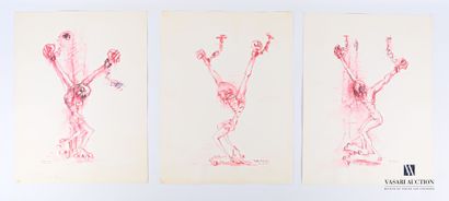  REJAS Pablo (XXth century) 
Set of three studies of a prisoner in ink on paper 
Signed...