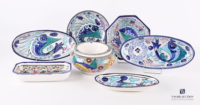 Set of glazed terracotta dishes decorated...