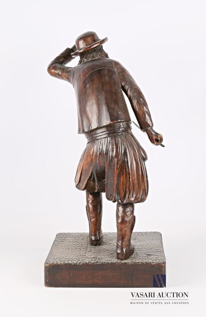 null Carved natural wood subject representing a Breton or Vendée peasant holding...