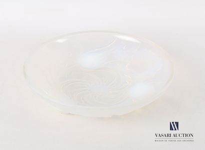 null Opalescent glass bowl with thistle decoration, it rests on three feet. 

Marked...