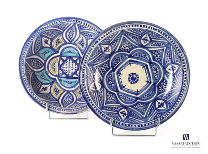 null Set of two hollow dishes in glazed terracotta decorated with vegetal and geometrical...