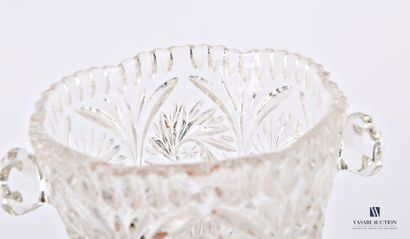 null A glass and crystal set comprising an ice bucket decorated with spiral rosettes...
