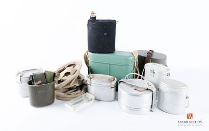 various military equipment: cans, bowls,...