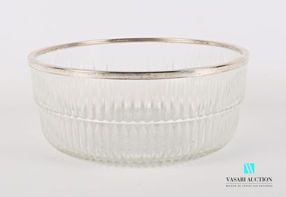 null Moulded glass salad bowl, the body decorated with ribbing, the bottom with diamond...