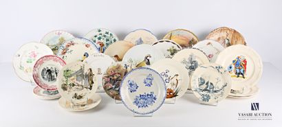 null Lot of twenty-six earthenware and porcelain plates with various decorations...