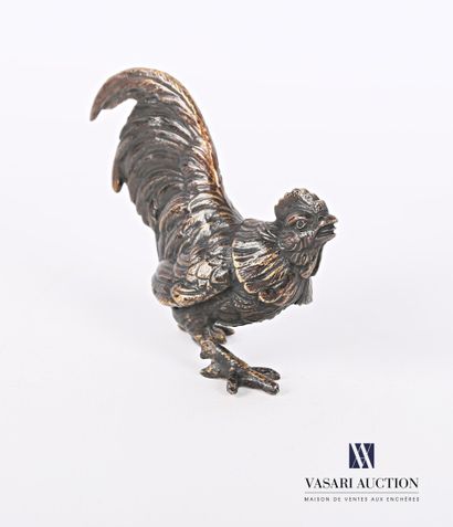 Bronze rooster with brown patina. 
20th century...