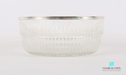 null Moulded glass salad bowl, the body decorated with ribbing, the bottom with diamond...