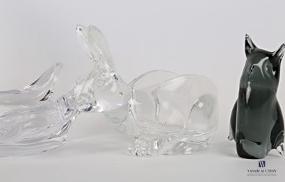 null Lot en verre et cristal comprenant deux vide-poches l'un représentant un lapin...