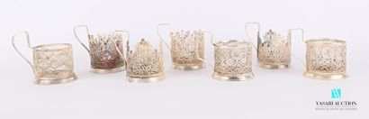 null Set of seven silver plated cup holders with filigree decoration of flowering...