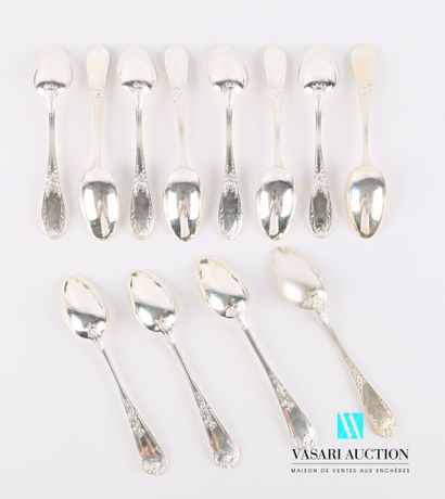 null Set of twelve silver plated teaspoons, eight of which have handles decorated...