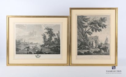 null Lot of five framed pieces including : 

- D.Tenier & Lebas, after - IX vue de...