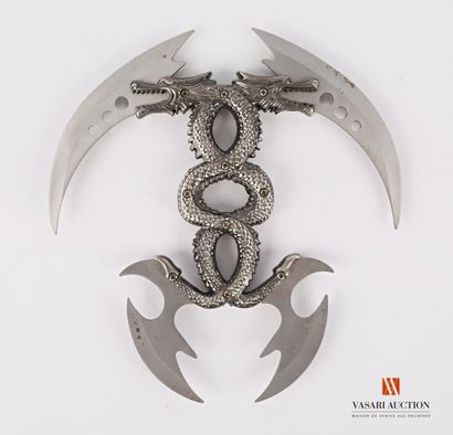 null Weapon with fancy blades joined by two Chinese dragons intertwined forming a...