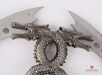 null Weapon with fancy blades joined by two Chinese dragons intertwined forming a...