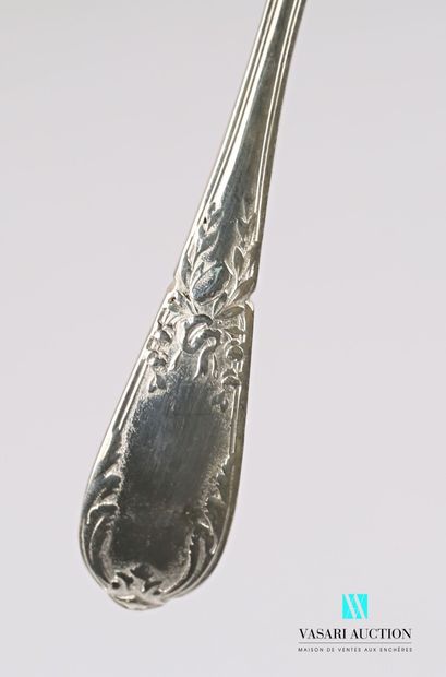 null Set of twelve silver plated teaspoons, eight of which have handles decorated...