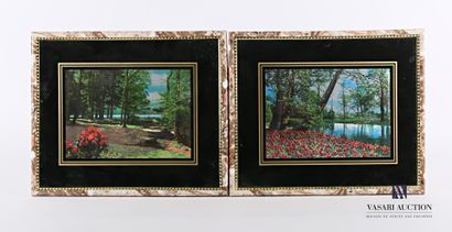 null Pair of lake landscapes with an iridescent effect.

Sight size : 14 x 19,5 cm

framed...