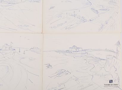  REJAS Pablo (XXème siècle) 
Lot de six études de paysages portuaires au stylo et...