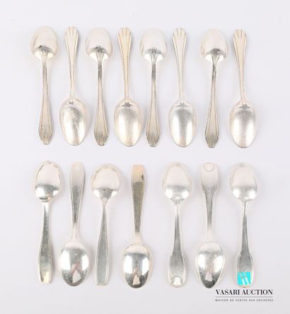 null Set of fifteen silver plated teaspoons of different designs including eight...
