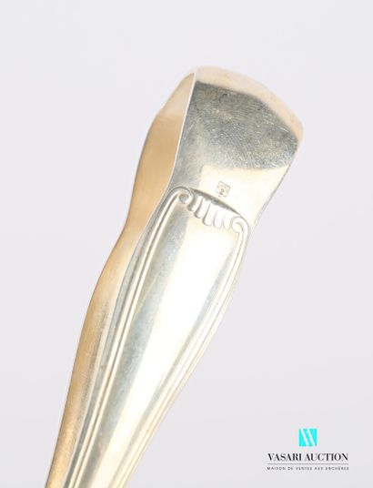 null Silver plated sugar tongs, the arms slightly violated hemmed with nets ended...