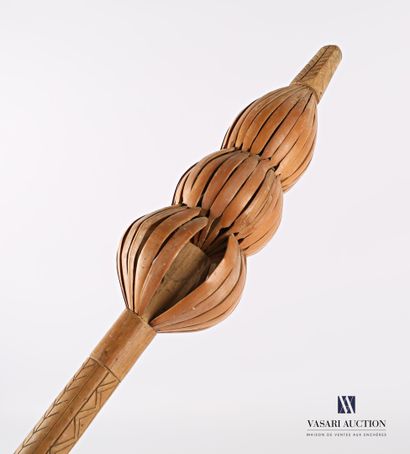 null Triple-bulb bell cattail made of reed, the head and the shaft engraved with...