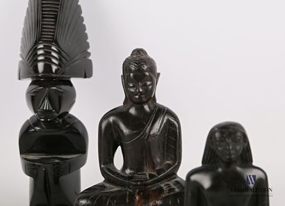null Lot comprising several subjects, the first in black wood representing a Buddha...