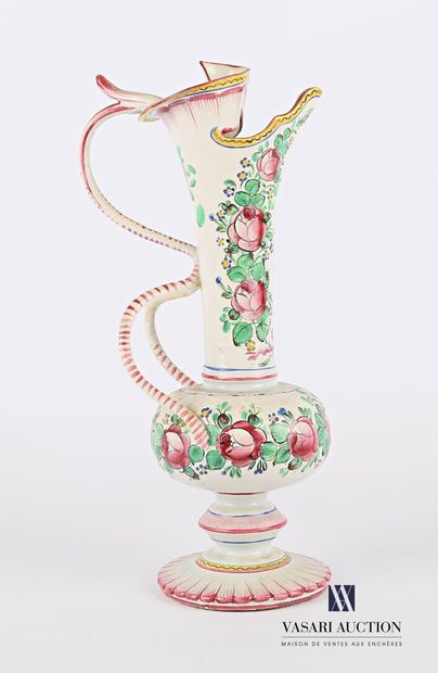 null Earthenware ewer, the body of spherical form with decoration of frieze of roses...