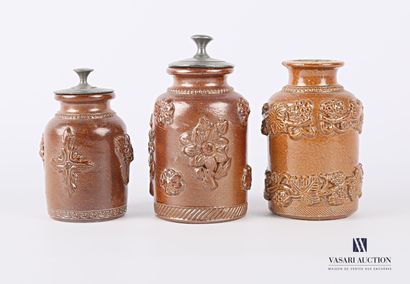 BEAUVAIS 
Three stoneware tobacco jars in...