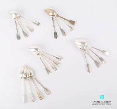 null Set of twenty teaspoons of similar models, the handles decorated with fillets,...