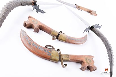 null Pair of daggers, double edge blade 22 cm, gazelle horn handle, TL 44 cm, we...