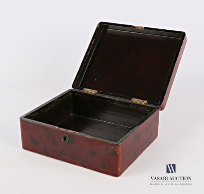  Rectangular box in lacquered cardboard with polychrome decoration and gold highlights...