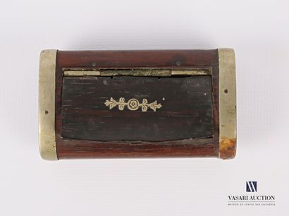 null Wooden and metal snuffbox of rectangular shape, the hinged lid with inlaid decoration...