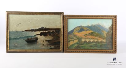 null Lot of fourteen oil paintings on cardboard and canvas representing landscapes...