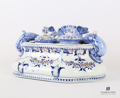  GIEN Manufacture of 
Inkwell in fine earthenware of oblong form with polychrome...