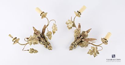 A pair of bronze and brass sconces with two...