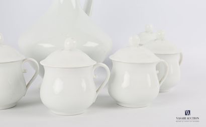 null A white porcelain set comprising a baluster-shaped cruet, mark on the reverse...
