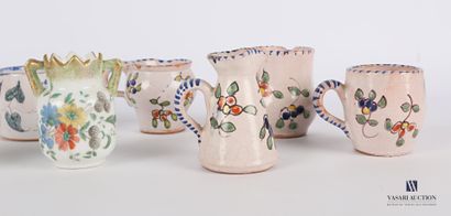 null Lot of eleven earthenware miniature cups and pitchers with polychrome decoration...