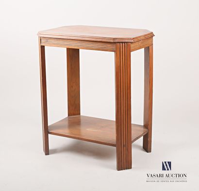 null Three natural wood side tables, the rectangular top with cut-off corners, they...