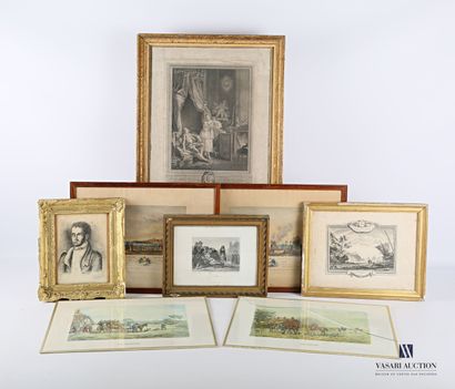 null Lot comprising eight framed pieces and three under glass including a reproduction...