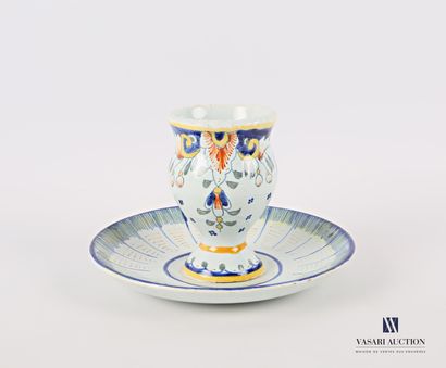 null Earthenware candlestick, the baluster tap with polychrome decoration of leafy...