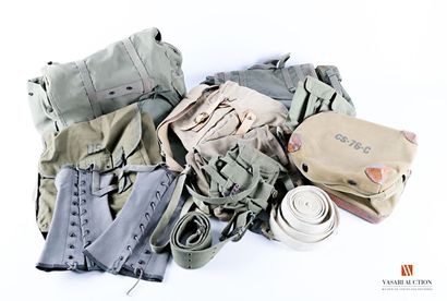  military equipment and miscellaneous: backpack, beige bag, khaki belt, pair of grey...