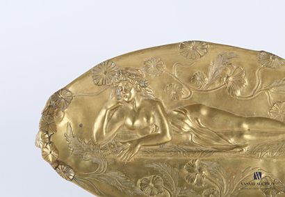 null A bronze oval-shaped pocket-box with bas-relief decoration of a nymph in full...