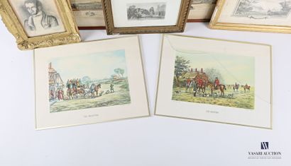 null Lot comprising eight framed pieces and three under glass including a reproduction...