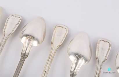 null Set of six silver plated cutlery and five table spoons, the handles decorated...