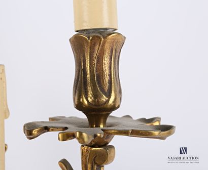 null A pair of ormolu sconces with three moving light arms, the shaft and arms depicting...