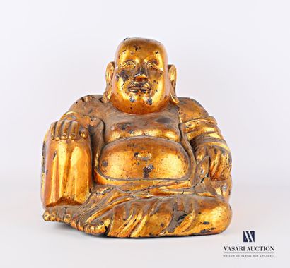null Bouddha assis en bois sculpté et doré

(accidents et manques)

Haut. : 33 cm...