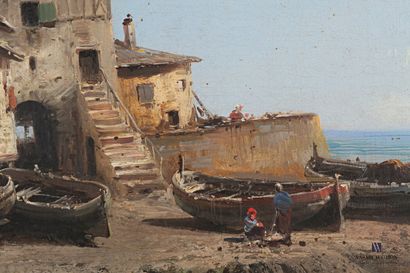 null GODCHAUX (XIXème siècle)

Pêcheurs réparant les filets près des barques à marrée...
