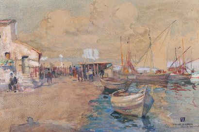 null DE FRANCISCO Pietro (1873-1969)

Vue de port du Sud animée

Aquarelle sur papier...