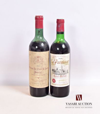null Lot de 2 bouteilles comprenant :		

1 bouteille	Château LA FLEUR SAINT ANDRÉ	Pomerol	1971

1...