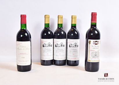 null Lot de 5 bouteilles comprenant :		

1 bouteille	Château MOUCHAC LA RAME	Bordeaux	1990

3...