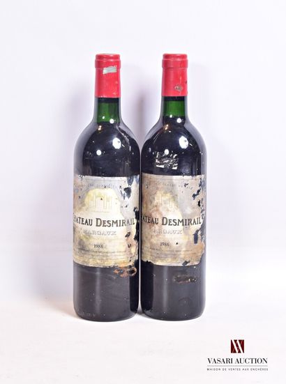 null 2 bouteilles	Château DESMIRAIL	Margaux GCC	1986

	Et. fanées, tachées et déchirées...